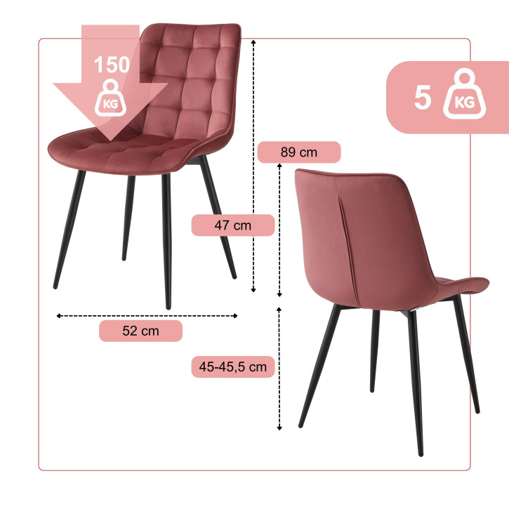 BHS LIVING Esszimmerstuhl, Küchenstuhl, Stuhl für den Wartebereich SERENA Polstersessel mit Samtstoff altrosa 55x53x88 cm
